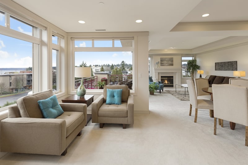 Modern home with large glass windows